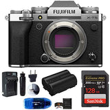 Fujifilm X-T5 Mirrorless Digital Camera Body Bundle, Includes: SanDisk 128GB Extreme PRO SDXC Memory Card, Spare Fujifilm NP-W235 Battery and More (6 Items) (Silver)