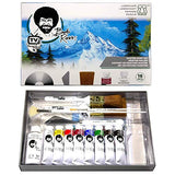 Bob Ross Master Artist Oil Paint Set Bundle with Aluminum Table Easel & 2-Pack 12x16 Stretched Canvas for Painting (3 Items)