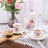 fanquare 15 Pieces Porcelain Vintage Tea Set,Rose Flowers Tea Party Set for Women,Adults,China Coffee Set