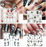 12 Sheets Halloween Nail Art Stickers Water Transfer Nail Decals Horror Ghost Face Nail Stickers Halloween Nail Designs Supplies Pumpkin Skull Blood Spider Evil Eye Nail Sticker for Women Girls Nail Decorations