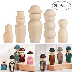 ULTNICE Wooden Peg Doll Family Doll Set Wooden Craft People Unfinished Doll Bodies 20Pcs