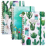 EOOUT 3 Pack A5 Spiral Notebook, Ruled Journal for Women, Hardcover Notebook, 6"x 8.5", 160 Pages, Twin-Wire Binding, Cute Cactus, Back Pocket, 100gsm Paper, for Office, School Supplies