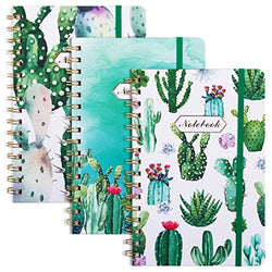 EOOUT 3 Pack A5 Spiral Notebook, Ruled Journal for Women, Hardcover Notebook, 6"x 8.5", 160 Pages, Twin-Wire Binding, Cute Cactus, Back Pocket, 100gsm Paper, for Office, School Supplies
