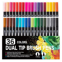 Dual Marker Pens For Adult Coloring Book 36 Fine Brush Tip Artist Pens Riancy Colored Markers Set Art School Office Supplies Kids Calligraphy Drawing Sketching