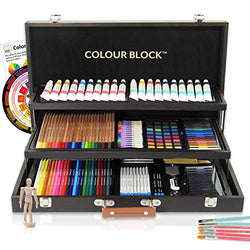 COLOUR BLOCK Deluxe 181 Piece Mixed Media Art Set in Wooden Case, with Soft & Oil Pastels, Acrylic & Watercolor Paints, Water Color, Sketching, Charcoal & Colored Pencils, Watercolor Cakes and Tools