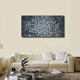 Textured Abstract Squares Canvas Wall Art Hand Painted Modern Silver Oil Painting for Decoration Ready to Hang 48x24inch