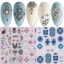 JMEOWIO 3D Embossed Spring Flower Nail Art Stickers Decals Self-Adhesive Pegatinas Uñas 5D Summer Colorful Floral Nail Supplies Nail Art Design Decoration Accessories 4 Sheets