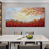 MUWU Canvas Oil Paintings, 24x48 inch Red Tree Paintings Texture Palette Knife Modern Home Decor Wall Art Painting Colorful 3D Flowers Wood Inside Framed Ready to hang