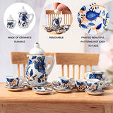 Geiserailie 2 Set 1:12 Dollhouse Miniature Porcelain Tea Cup 30 Pieces Mini Flowers Pattern with Golden Trim Teapot Cup Plate Dollhouse Kitchen Accessories