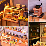 WYD A Coffee House Assembled Dollhouse Kit DIY Wooden Miniature Shop Model 3D Coffee Shop Toy House Creative LED Light Gift