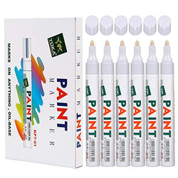 Paint Pens for Rock Painting-Stone, Ceramic, Metal, Glass, Wood, Fabric, Set of 6 Medium Tip Oil Paint Markers High Volume Ink Water and Fade Resistant for DIY Craft Projects Quick Drying(White)