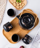 Jusalpha Marble Porcelain Teapot Set, Modern Japanese Tea Pot with Infuser for Loose Tea (40 OZ), 4-Piece Tea Cups (6.7 OZ) with Bamboo Tray - Tea Cups Set for Home and Restaurant, FDJPT4 (Black)