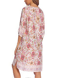 Summer Dresses for Women Casual Tassel Tie Neck Floral Tunic Bohemian Dress Knee White M