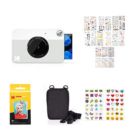 Kodak PRINTOMATIC Digital Instant Print Camera (Grey) with 2ʺx3ʺ Premium ZINK Photo Paper (20 Sheets), Soft Camera case, ZINK Paper Unique Colorful Stickers & Photo Album Accessories