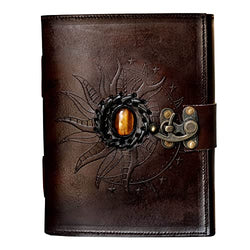 Leather Sun and Moon Stone Tiger 8X6" Brown Leather Journal for Women Leather Journal for Men Leather Sketchbook Leather Blank book Unlined Deckle Edge Paper