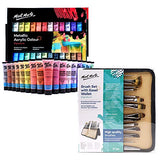 Mont Marte Metallic Acrylic Paint Set and Brush Set Bundle, 24 x 1.02oz (36ml) Tubes, 24 Colors, Suitable for Most Surfaces Including Canvas, Card, Paper and Wood