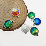 Julie Wang 50pcs Antiqued Silver Mermaid Scale Charm Pendant Connector for Girl Jewelry Necklace