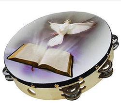 Tambourine 10" Dove Bible Double Row Jingle Percussion Instrument for Church by Zebra Sounds