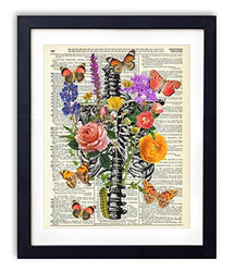 Rib Cage With Flowers, Butterflies & Caterpillar Upcycled Vintage Dictionary Art Print 8x10