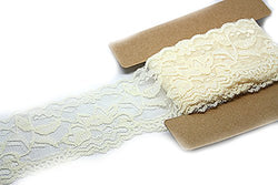 Stretch Lace Elastic - 10 Yards - 2 Inch Wide - Trim Lace for Headbands Garters (Ivory)