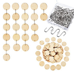 Hicarer 100 Pieces Christmas Wooden Tags with 2 Holes Round Wood Discs and 100 Pieces S Hooks