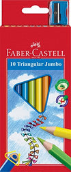 Faber Castell Jumbo Grip Colour Pencil Set 10 Assorted Colors Includes a Jumbo Sharpener and a