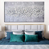 Hand-painted oil painting Canvas Texture Palette Knife White Flowers Paintings For Modern Home Decor Wall Art Acrylic Canvas Painting (White Flower, Frameless - 24X48 Inches)