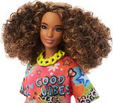 Barbie Doll, Kids Toys, Curly Brown Hair, Barbie Fashionistas, Athletic Body Shape, Graffiti-Print T-Shirt Dress, Clothes and Accessories