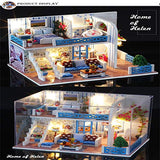 Binory 3D Wooden DIY Miniature Blue Coast Duplex Apartment with Furniture LED House,Hand-Assembled Villa Model Creative Gifts,DIY Miniature Dollhouse Kit,Creative