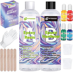 EuTengHao 32oz Epoxy Resin Crystal Clear Kit for Jewelry, Art, Crafts Including 16oz Resin and 16oz Hardener | Bonus 4 Colors Pigment,2pcs Graduated Cups, 5pcs Sticks, 1 Rubber Gloves