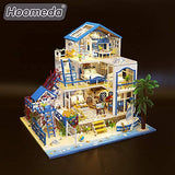 2020 New DIY Three-storied Aegean SEA Beach House Wooden Miniature 1:24 Scale Dollhouse Scene Architectural Model Kits with dust Cover and LED Light Architecture Craft Art (Beach House with Boat))