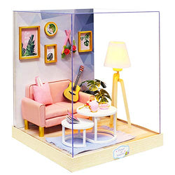 Spilay DIY Dollhouse Cute Miniature Wooden Furniture Kit ,Handmade Mini Modern Model with Dust Cover & LED,1:12 Scale Doll Room Crafts Creative Toys Best Birthday Gift for Child and Lover Friend