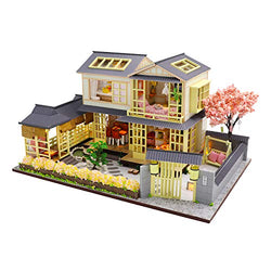 Cool Beans Boutique Miniature DIY Dollhouse Kit Wooden Japanese Home with Pergola and Yard, with Dust Cover (English Instructions) L907Z (Japanese Home with Pergola)