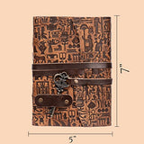 Leather Village Vintage Leather Journal - 220 Vintage Pages - Egyptian Hieroglyphs Embossing - Book of shadows - 7 X 5 inches