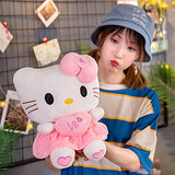 Quioee Cute Hello Kitty Plush Toy Kitten Stuffed Animals Kawaii Cat Fluffy Plush Doll Hugging Pillow with Love Heart (55cm/21.65inch)