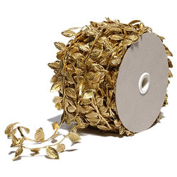 Gold Leaves Leaf Ribbon Trim Rope - 20 Yards - for Garland DIY Crafts and Party Wedding Home