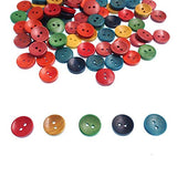 RayLineDo Pack of 100pcs Various Colors 15mm Round Buttons 2 Holes Concave Retro Wooden Buttons for