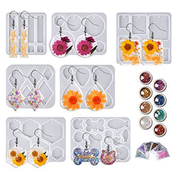 EMTFTOI 6pcs Resin Earring Mold and 1pcs Resin Pet Tag Mold,DIY Jewelry Resin Casting Molds Set with 14pcs Decorative Accessories Used for Earring Charm Pendant Pet Tag Jewelry Making
