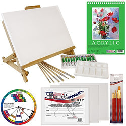 US Art Supply 33 Piece Custom Artist Acrylic Painting Set with Table Easel, Paint, Canvas and