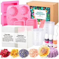 Handmade Soap Making Kit Supplies, DIY Melt & Pour Soap Making Kit for Adults: Includes 2lbs Soap Base, Dried Flowers, Pigment, Silicon Mold, Measuring Cup, Personalized Handmade Soap Set Gift