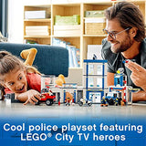 LEGO 60246 City Police Station Building Set with 2 Truck Toys, Light & Sound Bricks, Drone and Motorbike