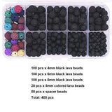 Lava Bead Kit, 400 Black Colored Lava Rock Stone Beads Diffuser Balls Kit Set for Essential Oils