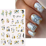 9 Sheets Flower Nail Art Stickers Decals Spring Butterfly 3D Self-Adhesive Nail Decals Gold Foil Line Designs Nail Decorations Hollow Out Leaf Nail Supplies DIY Nail Accessories for Women Girls