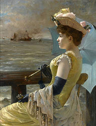 Berkin Arts Alfred Stevens Giclee Canvas Print Paintings Poster Reproduction(A Lady with a Parasol Looking Out to Sea)