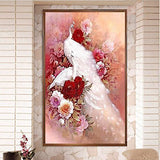 5D Diamond Painting kit Full Drill DIY Crafts Paint with Diamonds Set Mosaic Art Pictures 3D Round Crystal White Peacock Flowers Stamped Embroidery Wall Sticker for Home Décor 32.3’’by19.7’’