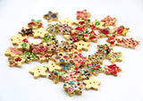 RayLineDo Mixed Flower Printed Star Shaped Wooden Buttons Crafting Sewing DIY 2 Holes Approx 50 PCS