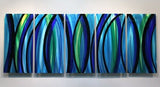 Statements2000 Modern Abstract Large 3D Metal Art Wall Hanging Sculpture Panels Painting by Jon Allen, Blue/Green/Black, 64" x 24" - Psychedelic Rush