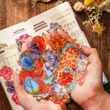240Pcs Transparent Gold Foil Flower Sticker for Scrapbooking, PET Vintage Floral Waterproof Decals Set Decorative Cute Rose Collection Sticker for Junk Journal, Girl DIY Art Crafts, Album, Planner