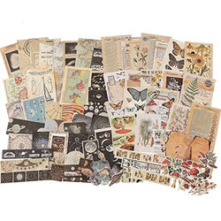 PUDIS 400 Pieces Vintage Scrapbook Supplies Pack for Art Journaling Junk Journal Planners DIY Paper Stickers Craft Kits Notebook Collage Album Aesthetic Picture Frames (Nature&Celestial