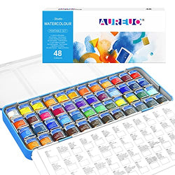AUREUO Watercolor Paint Set Half Pan 48 Colors - Non-Toxic Watercolor Studio Set Tin Box for Kids, Students, Beginners & Artists